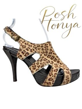 Donald J Pliner Garbo Leopard Haircalf Platform Heels Sz 6.5 Mob Wife Old Money
